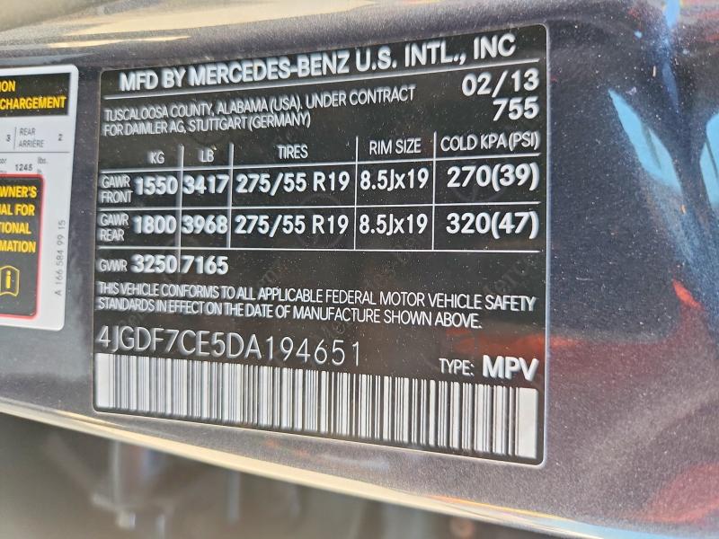 2013 Mercedes-benz Gl მანქანა იყიდება აუქციონზე, vin: 4JGDF7CE5DA194651, აუქციონის ნომერი: 59713936