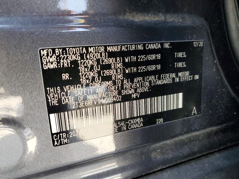 Aukcja sprzedaży 2021 Toyota Rav4, vin: 2T3E6RFV1MW009402, numer aukcji: 62843156