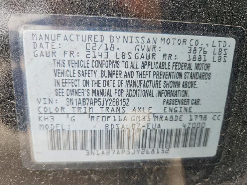 Aukcja sprzedaży 2018 Nissan Sentra, vin: 3N1AB7AP5JY268152, numer aukcji: 62149226