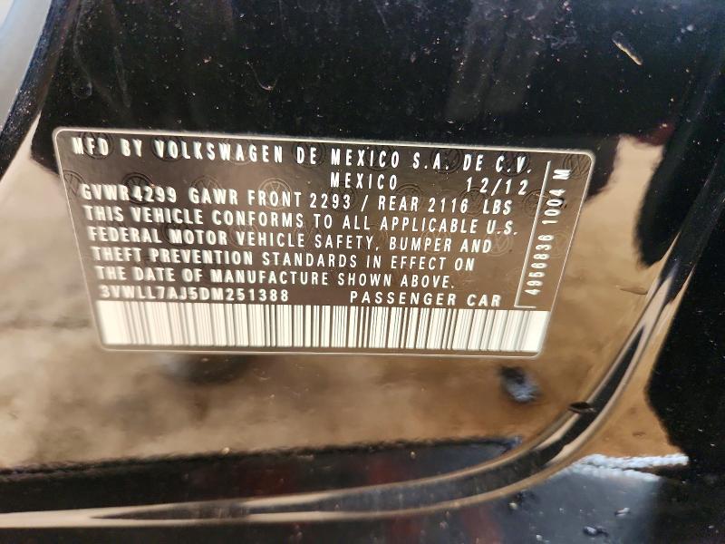 2013 Volkswagen Jetta მანქანა იყიდება აუქციონზე, vin: 3VWLL7AJ5DM251388, აუქციონის ნომერი: 63105626