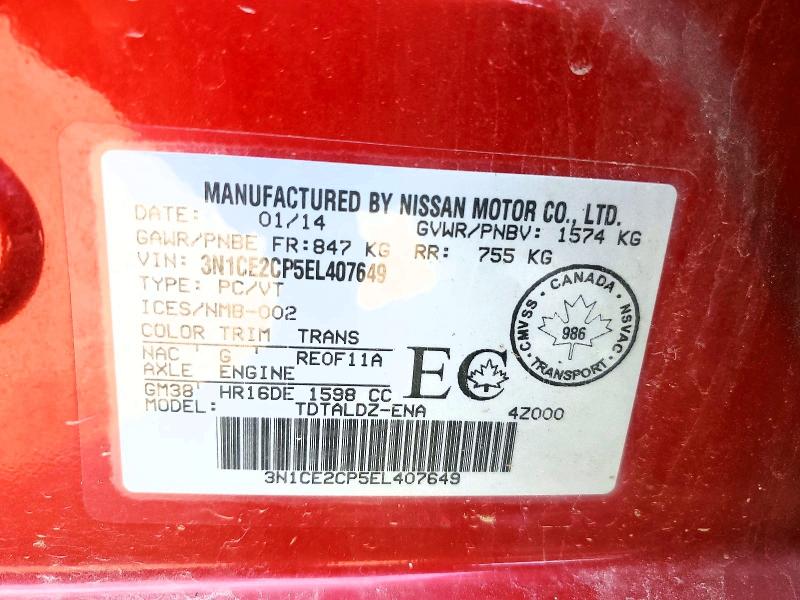 Aukcja sprzedaży 2014 Nissan Versa, vin: 3N1CE2CP5EL407649, numer aukcji: 61769686