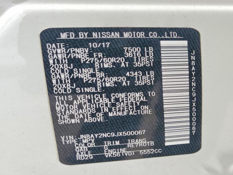 Продажа на аукционе авто 2018 Nissan Armada, vin: JN8AY2NC9JX500067, номер лота: 61526406