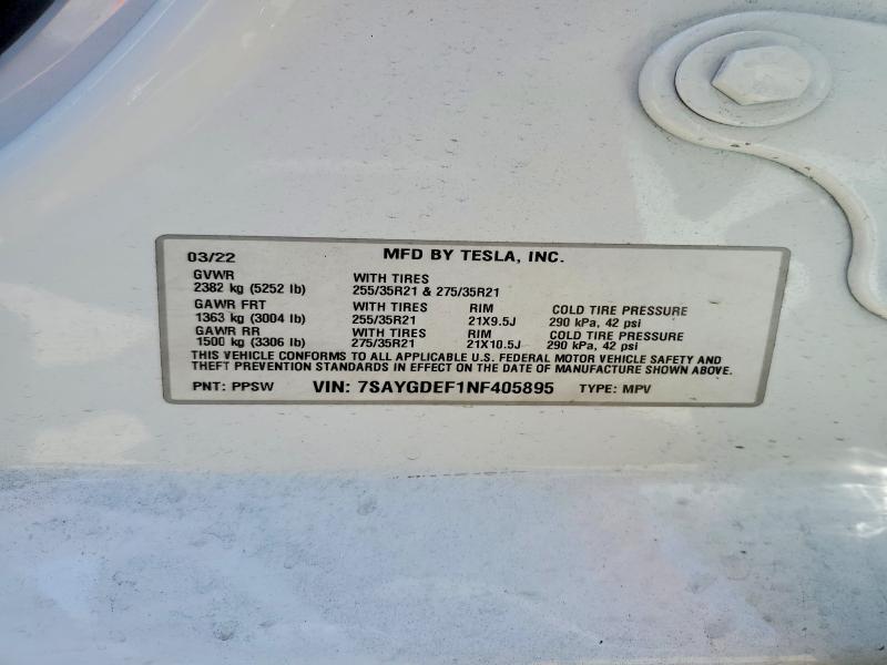 Продажа на аукционе авто 2022 Tesla Model Y, vin: 7SAYGDEF1NF405895, номер лота: 97686105