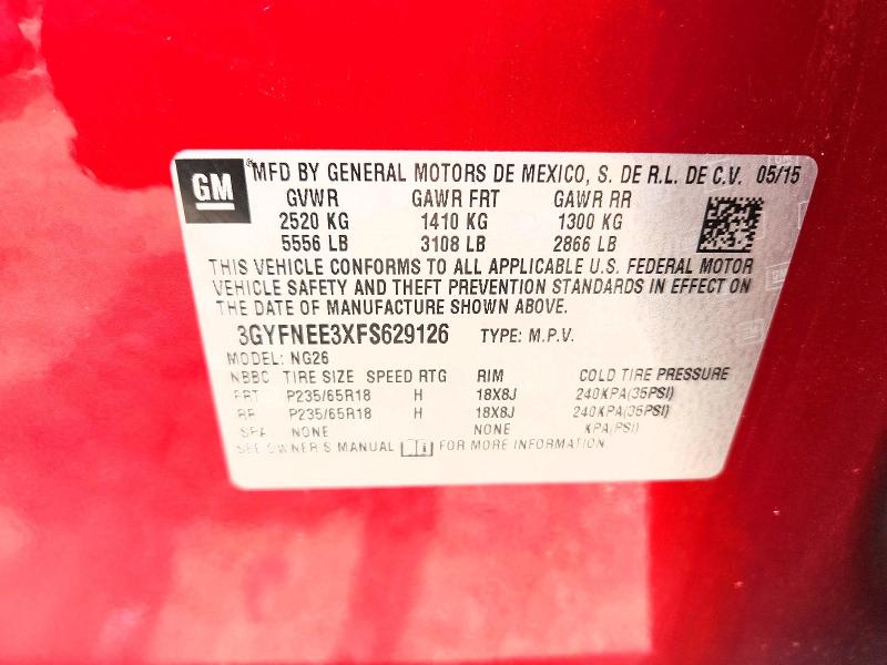 2015 Cadillac Srx მანქანა იყიდება აუქციონზე, vin: 3GYFNEE3XFS629126, აუქციონის ნომერი: 61066366