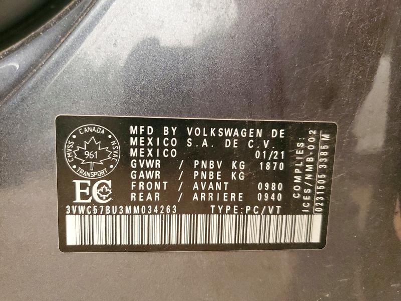 60502706 :رقم المزاد ، 3VWC57BU3MM034263 vin ، 2021 Volkswagen Jetta مزاد بيع