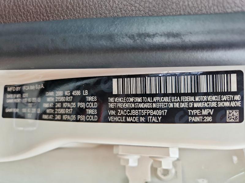 2015 Jeep Renegade მანქანა იყიდება აუქციონზე, vin: ZACCJBBT5FPB40917, აუქციონის ნომერი: 61400786