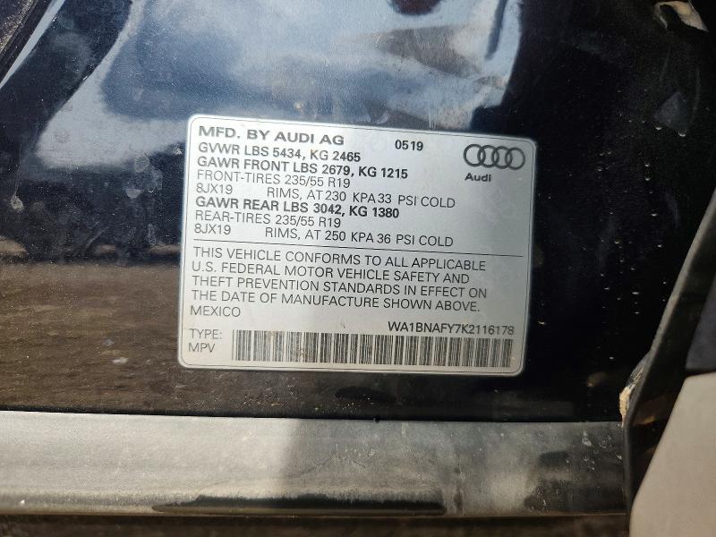 59702316 :رقم المزاد ، WA1BNAFY7K2116178 vin ، 2019 Audi Q5 مزاد بيع