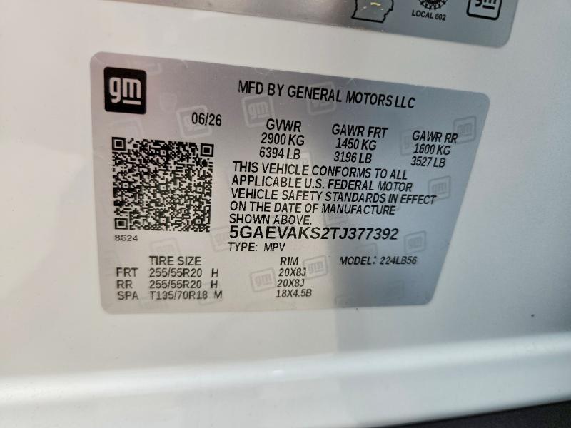 61787936 :رقم المزاد ، 5GAEVAKS2TJ377392 vin ، 2026 Buick Enclave مزاد بيع