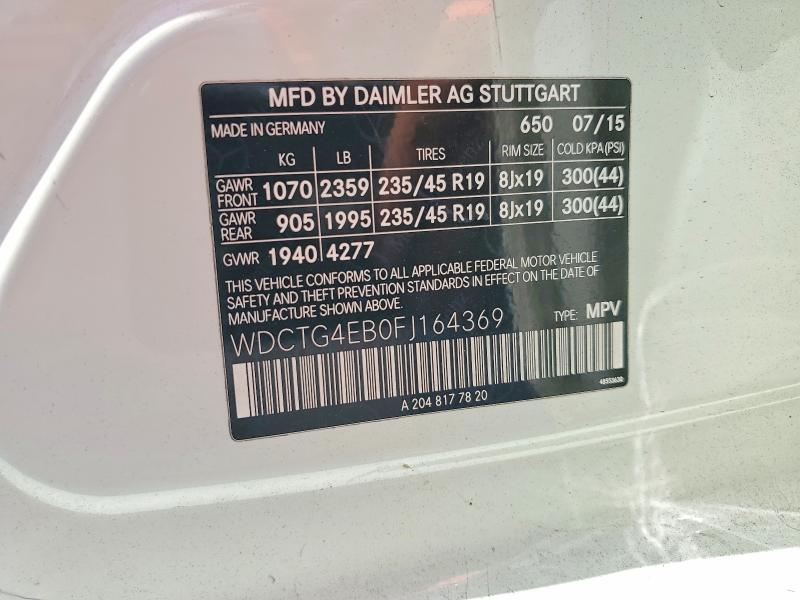 2015 Mercedes-benz Gla მანქანა იყიდება აუქციონზე, vin: WDCTG4EB0FJ164369, აუქციონის ნომერი: 61705106