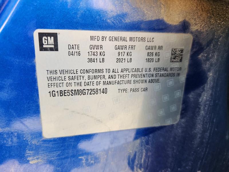Продажа на аукционе авто 2016 Chevrolet Cruze, vin: 1G1BE5SM8G7258140, номер лота: 60271986