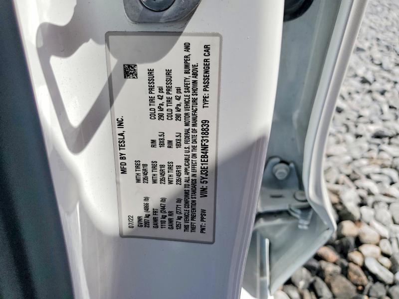 Aukcja sprzedaży 2022 Tesla Model 3, vin: 5YJ3E1EB4NF318839, numer aukcji: 62453076
