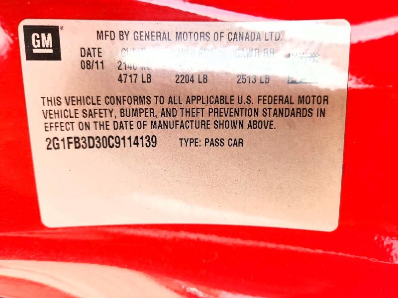 2012 Chevrolet Camaro მანქანა იყიდება აუქციონზე, vin: 2G1FB3D30C9114139, აუქციონის ნომერი: 62934746