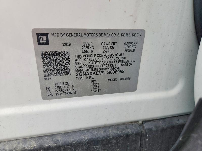 Продаж на аукціоні авто 2020 Chevrolet Equinox, vin: 3GNAXKEV9LS608958, номер лоту: 61191046