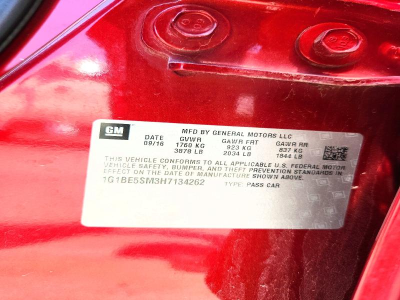Auction sale of the 2017 Chevrolet Cruze, vin: 1G1BE5SM3H7134262, lot number: 60643326