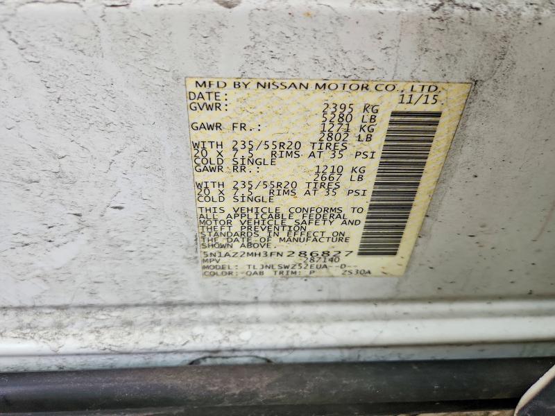 59729156 :رقم المزاد ، 5N1AZ2MH3FN286827 vin ، 2015 Nissan Murano مزاد بيع