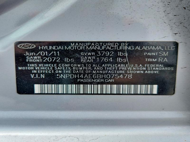 Продаж на аукціоні авто 2011 Hyundai Elantra, vin: 5NPDH4AE6BH075478, номер лоту: 60855736