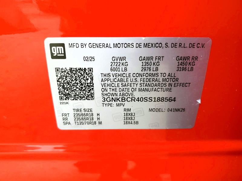 Aukcja sprzedaży 2025 Chevrolet Blazer, vin: 3GNKBCR40SS188564, numer aukcji: 60759156