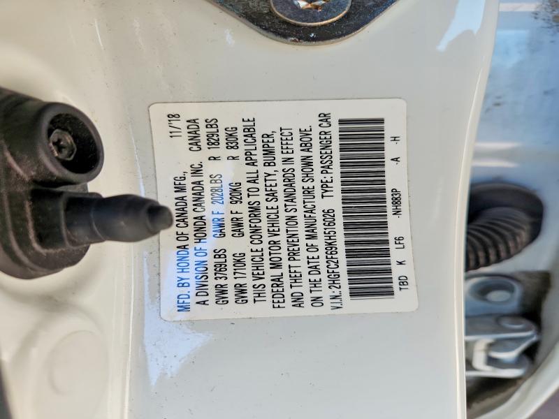 Aukcja sprzedaży 2019 Honda Civic, vin: 2HGFC2F69KH516026, numer aukcji: 63104006