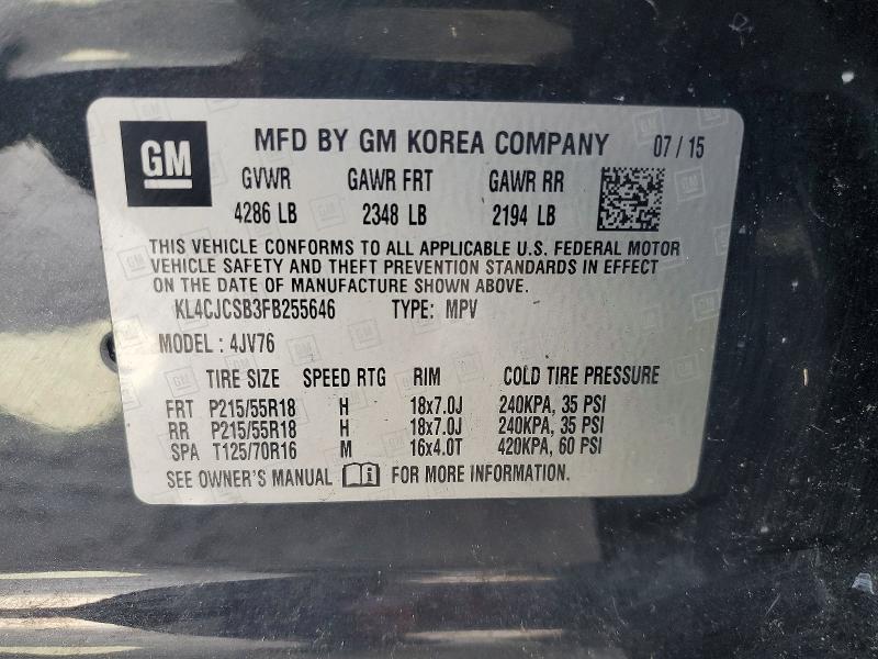 60163916 :رقم المزاد ، KL4CJCSB3FB255646 vin ، 2015 Buick Encore مزاد بيع