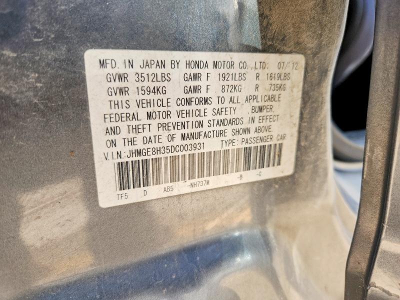 2013 Honda Fit მანქანა იყიდება აუქციონზე, vin: JHMGE8H35DC003931, აუქციონის ნომერი: 61328486