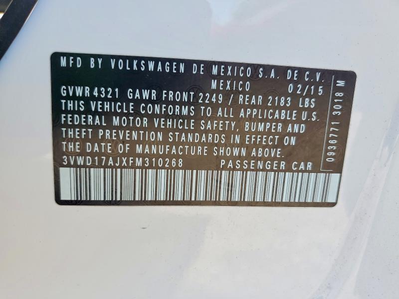 61879526 :رقم المزاد ، 3VWD17AJXFM310268 vin ، 2015 Volkswagen Jetta مزاد بيع