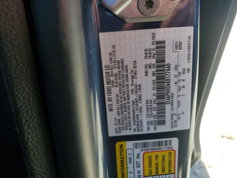 Продажа на аукционе авто 2019 Ford Fusion, vin: 3FA6P0HD6KR177660, номер лота: 61773076