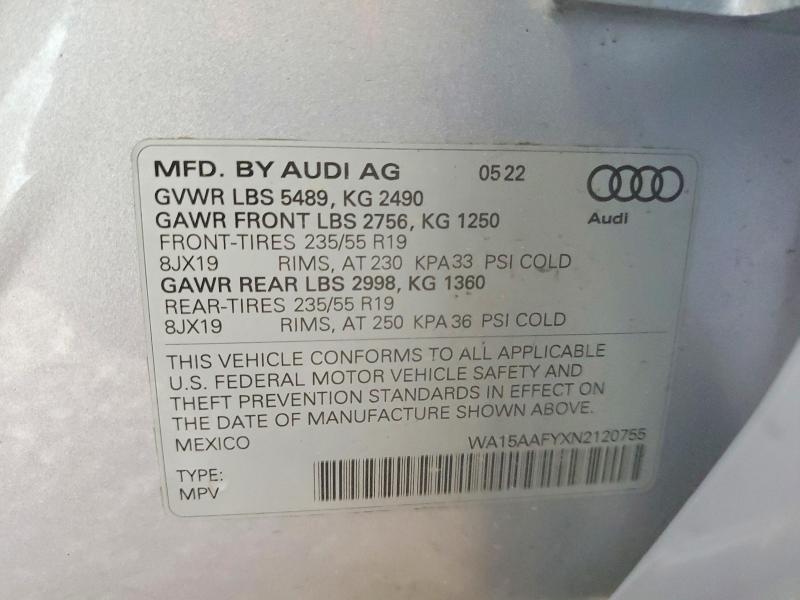 59358606 :رقم المزاد ، WA15AAFYXN2120755 vin ، 2022 Audi Q5 مزاد بيع