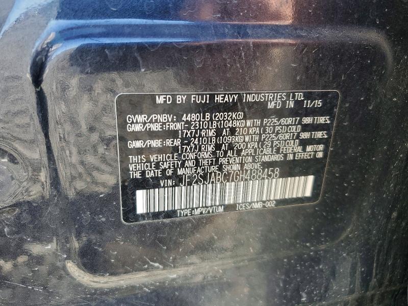 2016 Subaru Forester მანქანა იყიდება აუქციონზე, vin: JF2SJABC7GH488458, აუქციონის ნომერი: 59639046