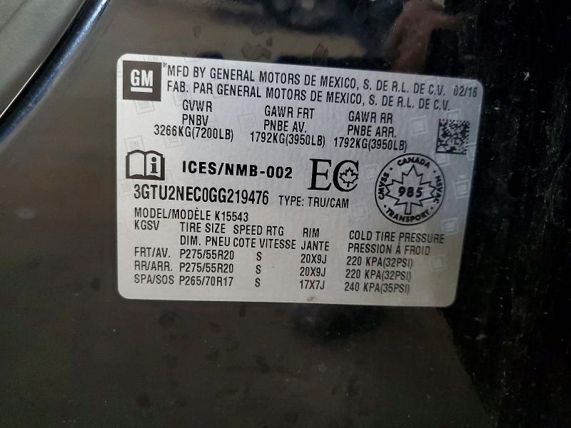 62883456 :رقم المزاد ، 3GTU2NEC0GG219476 vin ، 2016 Gmc Sierra مزاد بيع