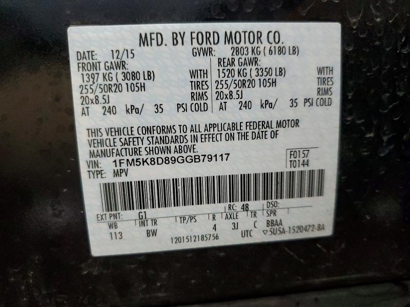 2016 Ford Explorer მანქანა იყიდება აუქციონზე, vin: 1FM5K8D89GGB79117, აუქციონის ნომერი: 61961256