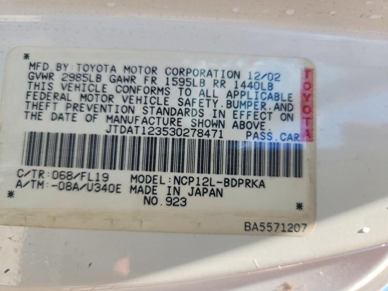 Продажа на аукционе авто 2003 Toyota Echo, vin: JTDAT123530278471, номер лота: 61104126