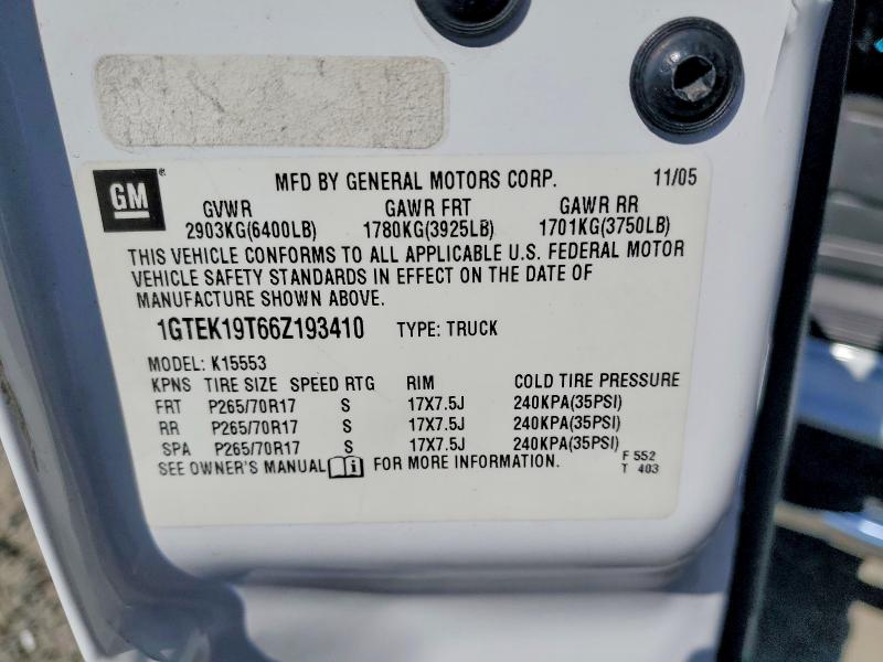 Aukcja sprzedaży 2006 Gmc New Sierra, vin: 1GTEK19T66Z193410, numer aukcji: 61923166