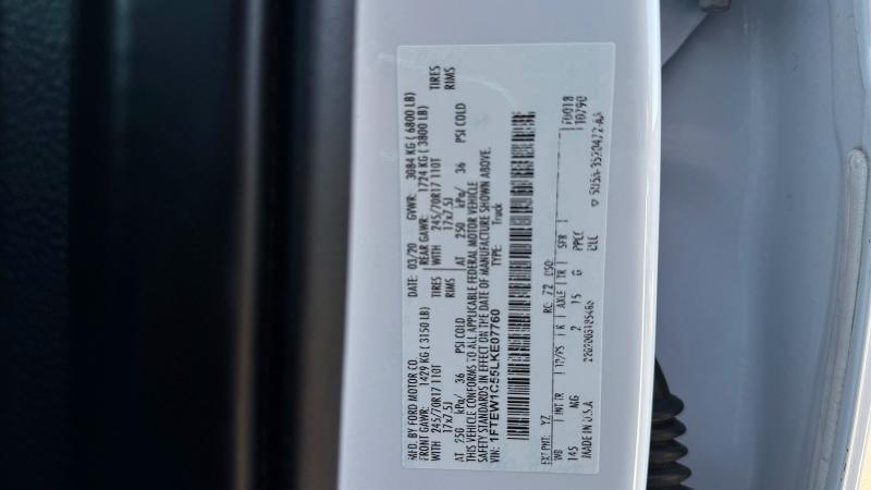 60710496 :رقم المزاد ، 1FTEW1C55LKE07760 vin ، 2020 Ford F150 مزاد بيع