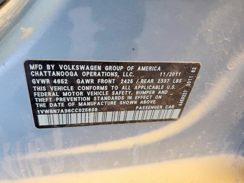 Aukcja sprzedaży 2012 Volkswagen Passat, vin: 1VWBN7A36CC025609, numer aukcji: 60494136