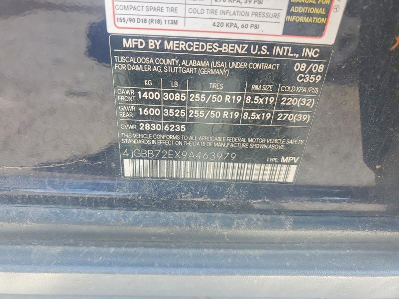 2009 Mercedes-benz Ml მანქანა იყიდება აუქციონზე, vin: 4JGBB72EX9A463979, აუქციონის ნომერი: 59535156