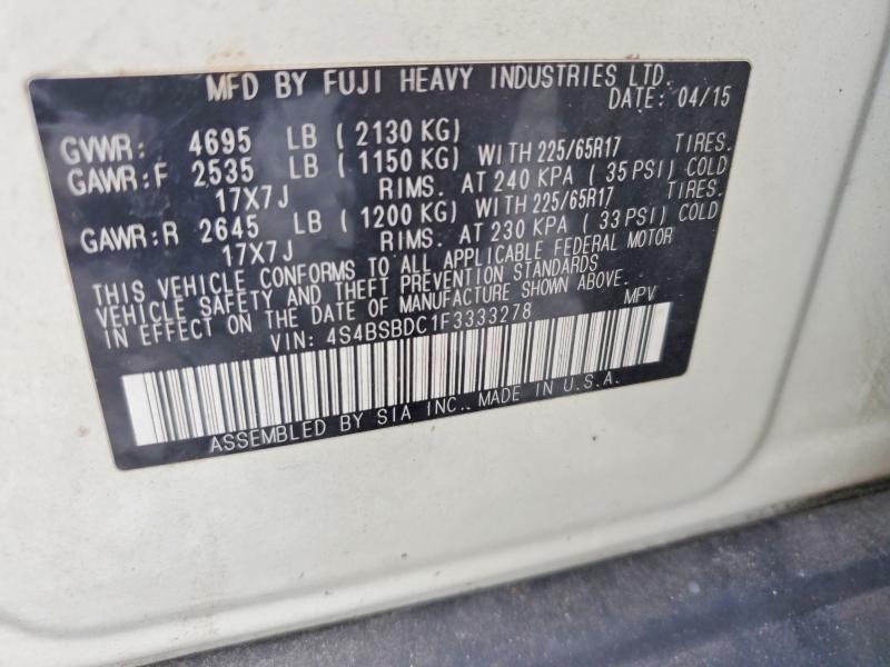Продаж на аукціоні авто 2015 Subaru Outback, vin: 4S4BSBDC1F3333278, номер лоту: 63384046