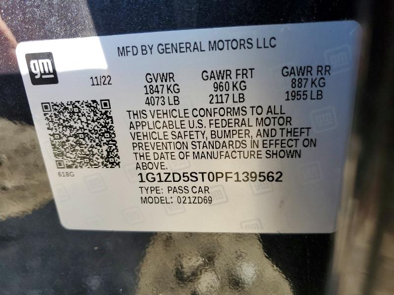 59220436 :رقم المزاد ، 1G1ZD5ST0PF139562 vin ، 2023 Chevrolet Malibu مزاد بيع