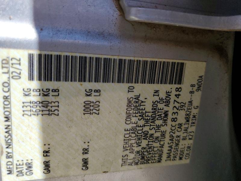 Продаж на аукціоні авто 2012 Nissan Maxima, vin: 1N4AA5AP2CC832748, номер лоту: 61728066