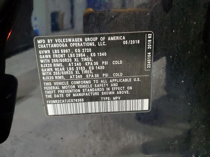 2018 Volkswagen Atlas მანქანა იყიდება აუქციონზე, vin: 1V2NR2CA7JC576355, აუქციონის ნომერი: 60689996