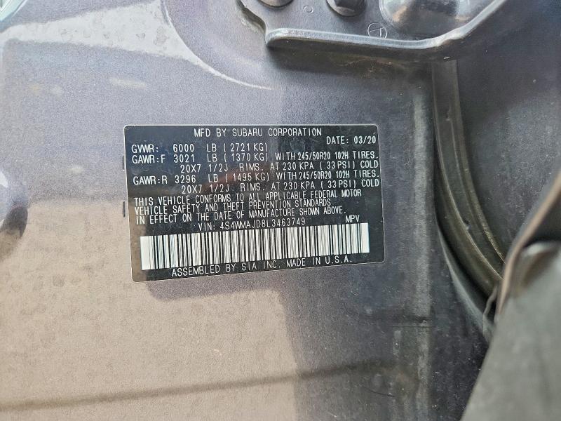 Продаж на аукціоні авто 2020 Subaru Ascent, vin: 4S4WMAJD8L3463749, номер лоту: 62955806