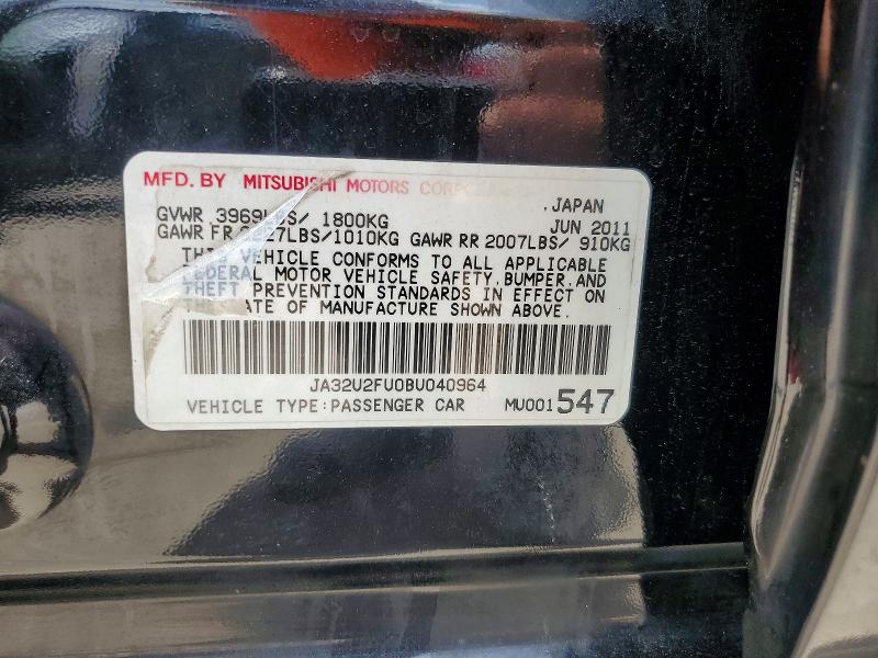 2011 Mitsubishi Lancer მანქანა იყიდება აუქციონზე, vin: JA32U2FU0BU040964, აუქციონის ნომერი: 59321276