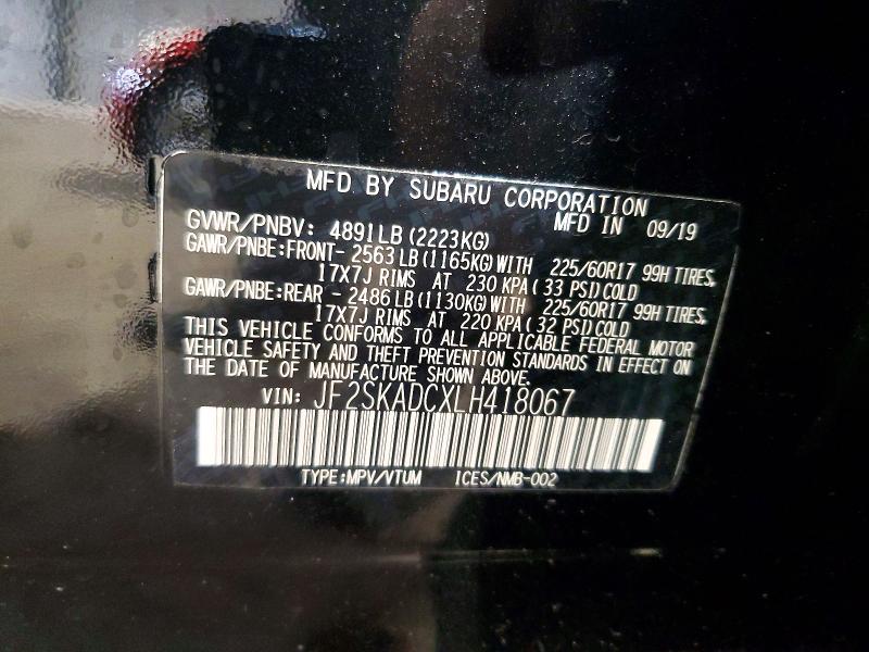 2020 Subaru Forester მანქანა იყიდება აუქციონზე, vin: JF2SKADCXLH418067, აუქციონის ნომერი: 61344086