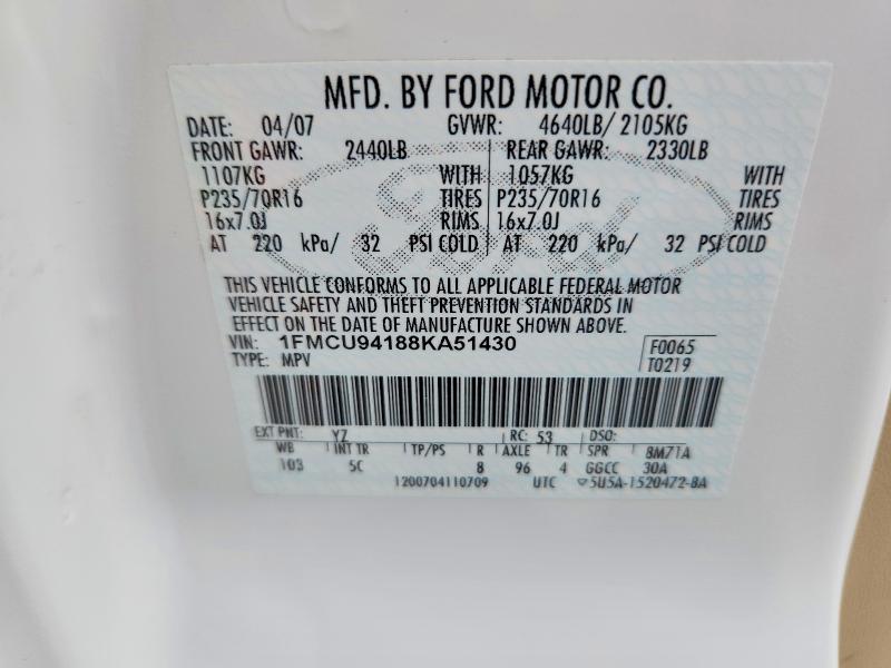 63024576 :رقم المزاد ، 1FMCU94188KA51430 vin ، 2008 Ford Escape مزاد بيع