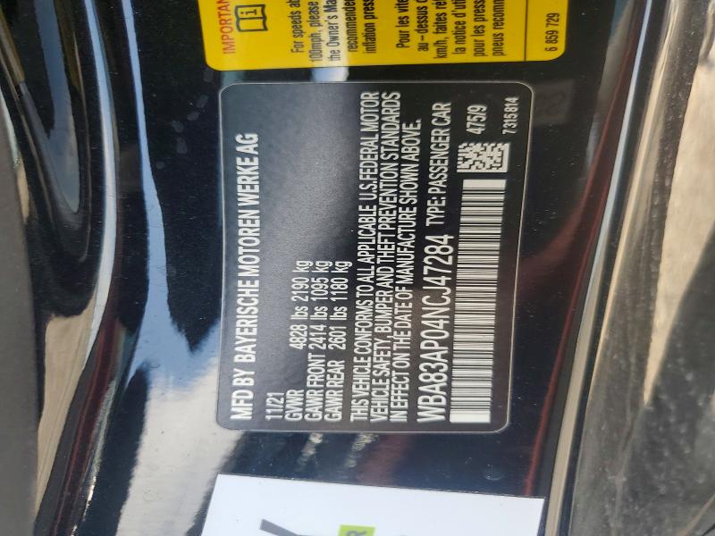2022 Bmw M440i მანქანა იყიდება აუქციონზე, vin: WBA83AP04NCJ47284, აუქციონის ნომერი: 59696986
