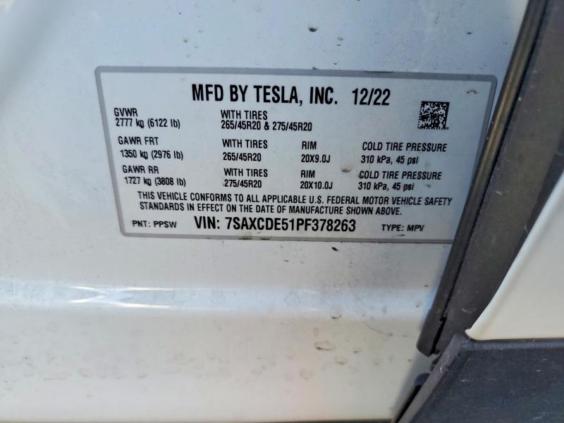 Aukcja sprzedaży 2023 Tesla Model X, vin: 7SAXCDE51PF378263, numer aukcji: 61585236