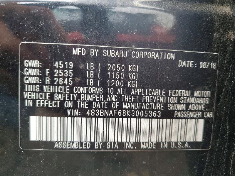Продажа на аукционе авто 2019 Subaru Legacy, vin: 4S3BNAF68K3005363, номер лота: 60461346