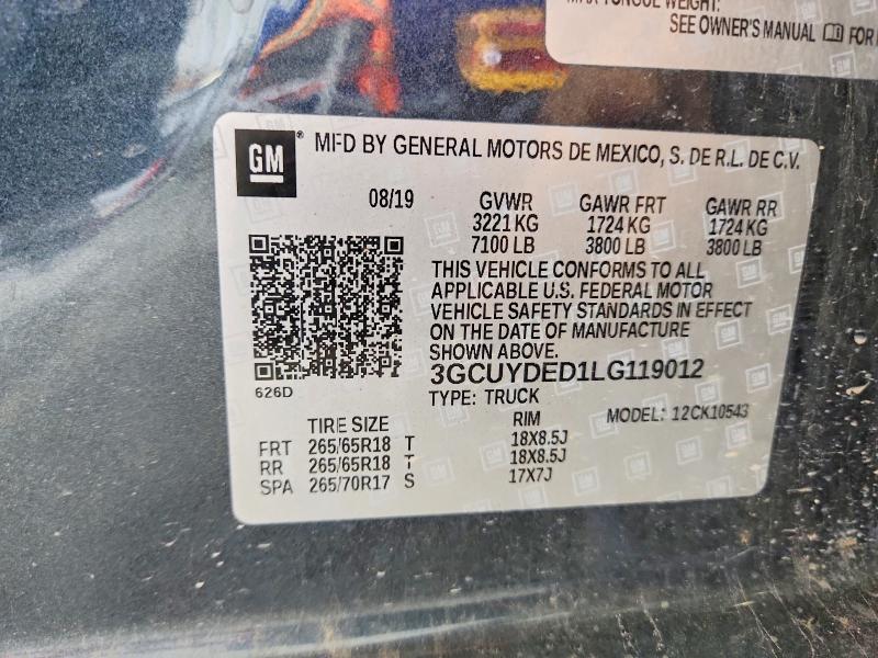 Aukcja sprzedaży 2020 Chevrolet Silverado, vin: 3GCUYDED1LG119012, numer aukcji: 61722386