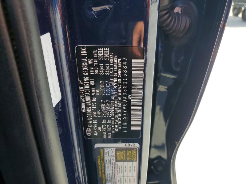 60395626 :رقم المزاد ، 5XYPGDA33GG158847 vin ، 2016 Kia Sorento مزاد بيع