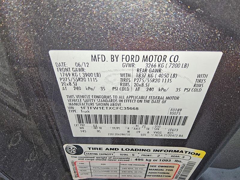 Aukcja sprzedaży 2012 Ford F150, vin: 1FTFW1ETXCFC35668, numer aukcji: 58597456