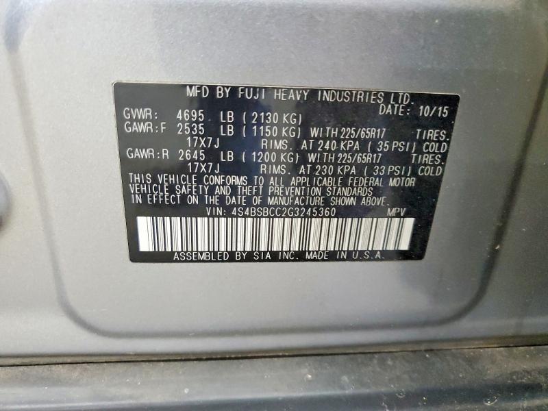 Продаж на аукціоні авто 2016 Subaru Outback, vin: 4S4BSBCC2G3245360, номер лоту: 60634196